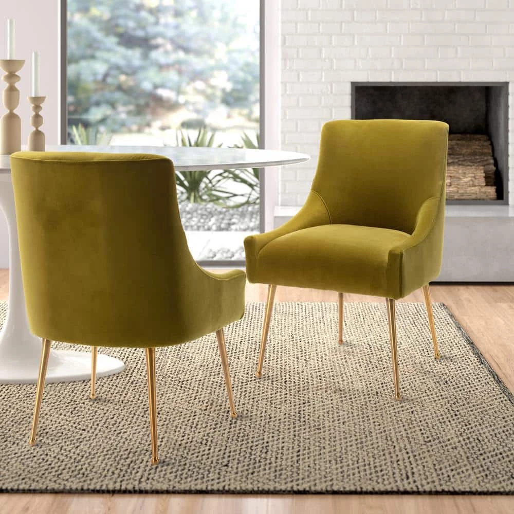 Green Velvet Upholstered Dining Chair with Electroplated Legs (Set of 2) by Boyel Living 11 Green Velvet Upholstered Dining Chair with Electroplated Legs (Set of 2) by Boyel Living - Image 9