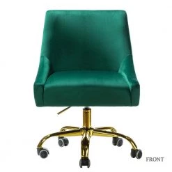 Modern Mid-Back Green Tufted Velvet Fabric Computer Desk Chair Swivel Adjustable Task Chair with Soft Seat by Boyel Living