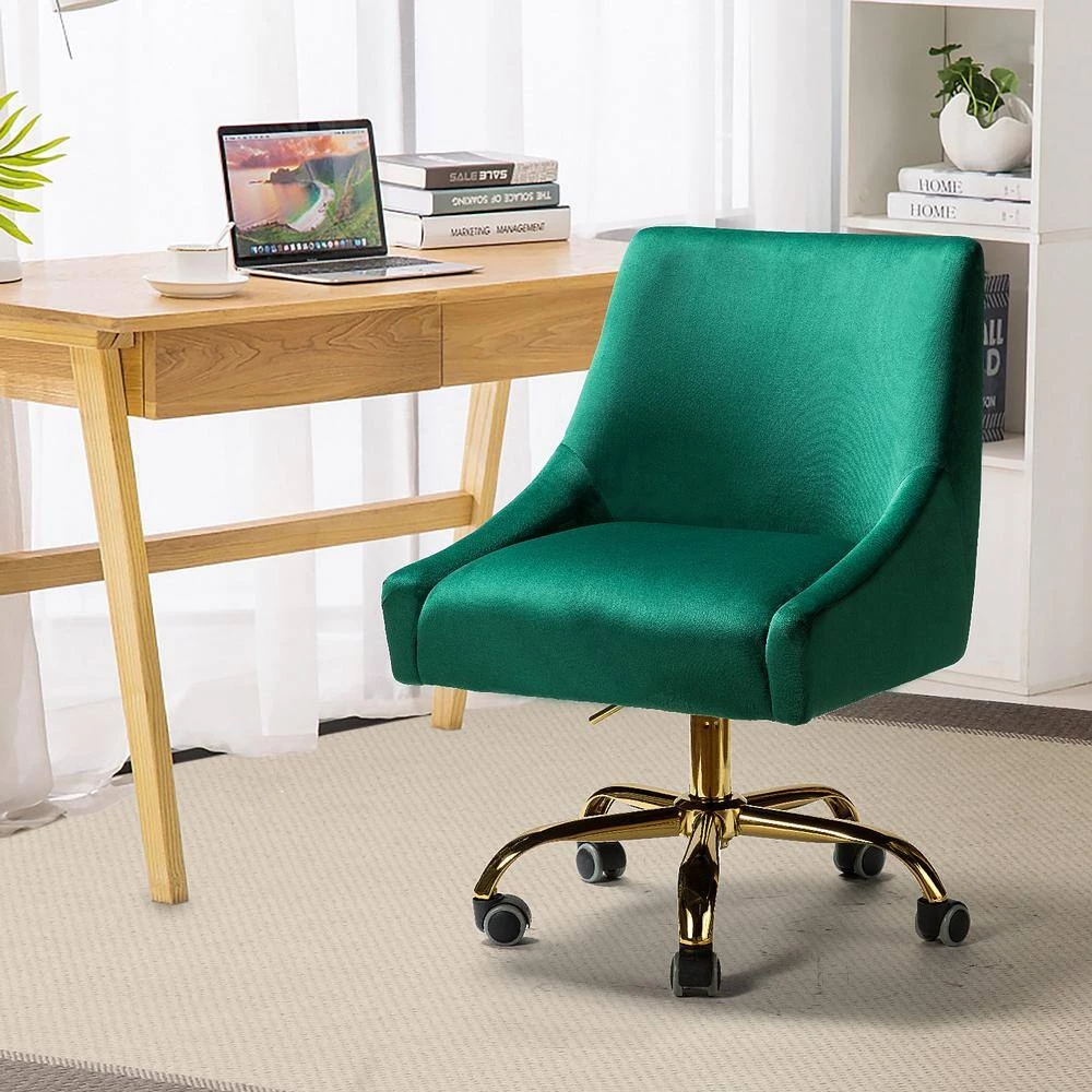 Modern Mid-Back Green Tufted Velvet Fabric Computer Desk Chair Swivel Adjustable Task Chair with Soft Seat by Boyel Living 4 Modern Mid-Back Green Tufted Velvet Fabric Computer Desk Chair Swivel Adjustable Task Chair with Soft Seat by Boyel Living - Image 2