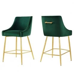 Discern 37.5 in. Green Upholstered Performance Velvet Counter Stools (Set of 2) by MODWAY