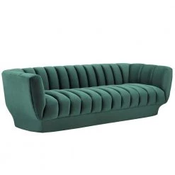 Entertain 88.5 in. Green Channel Tufted Velvet 4-Seater Tuxedo Sofa with Square Arms by MODWAY