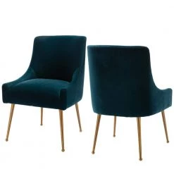 Lake Green Velvet Upholstered Dining Chair with Electroplated Legs (Set of 2) by Boyel Living