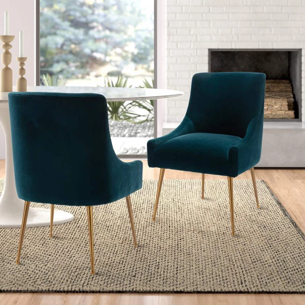 Lake Green Velvet Upholstered Dining Chair with Electroplated Legs (Set of 2) by Boyel Living 4 Lake Green Velvet Upholstered Dining Chair with Electroplated Legs (Set of 2) by Boyel Living - Image 2