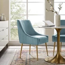 Discern Light Blue Pleated Back Upholstered Performance Velvet Dining Chair by MODWAY -MODWAY store light blue modway dining chairs eei 3509 lbu 31 1000
