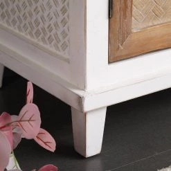 Light Brown and White Accent Cabinet with Window-Panel Doors and 3 Drawers by Boyel Living -MODWAY store light brown and white boyel living accent cabinets wf j a62 44 1000