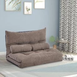 Sofa Bed in Light Brown with 2-Pillows Adjustable Folding Futon Sofa Video Gaming Sofa Lounge Sofa by Boyel Living -MODWAY store light brown boyel living futons of wf015436aap 31 1000