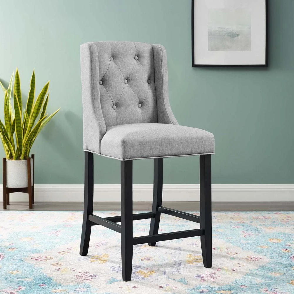Baronet 26.5 Light Gray Tufted Button Upholstered Fabric Counter Stool by MODWAY 9 Baronet 26.5 Light Gray Tufted Button Upholstered Fabric Counter Stool by MODWAY - Image 7