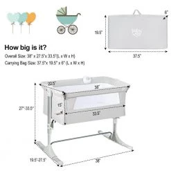 Light Gray Portable Baby Side Crib with Music Box and Toys by Boyel Living -MODWAY store light gray boyel living nursery sets hysn 5568hs 4f 1000