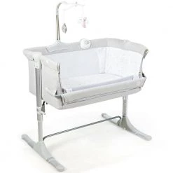 Light Gray Portable Baby Side Crib with Music Box and Toys by Boyel Living