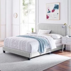 Celine Light Gray Channel Tufted Performance Velvet Queen Bed by MODWAY -MODWAY store light gray modway panel beds mod 6330 lgr c3 1000