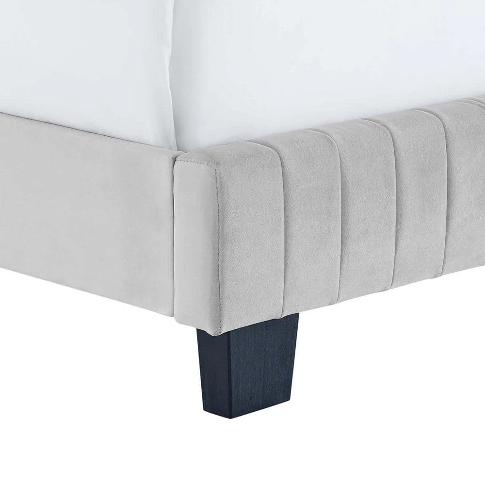Celine Light Gray Channel Tufted Performance Velvet Twin Bed by MODWAY 7 Celine Light Gray Channel Tufted Performance Velvet Twin Bed by MODWAY - Image 5