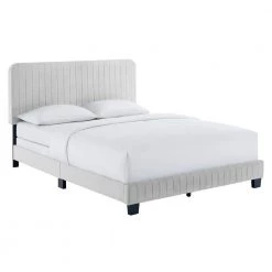 Celine Light Gray Channel Tufted Performance Velvet Twin Bed by MODWAY