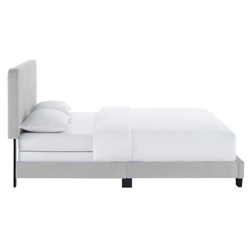 Celine Light Gray Channel Tufted Performance Velvet Twin Bed by MODWAY 4 Celine Light Gray Channel Tufted Performance Velvet Twin Bed by MODWAY - Image 2