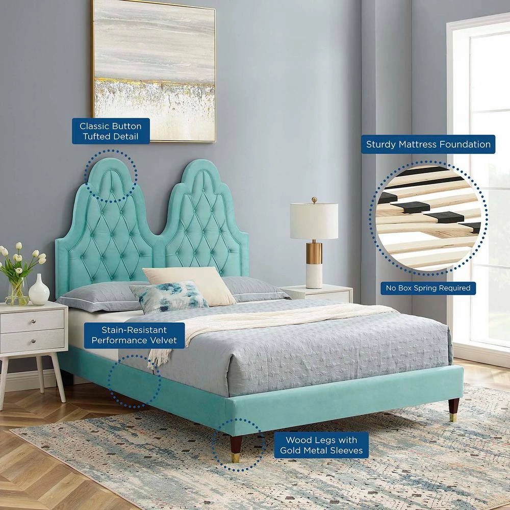 Alexandria Tufted Performance Mint Velvet Full Platform Bed by MODWAY 11 Alexandria Tufted Performance Mint Velvet Full Platform Bed by MODWAY - Image 9