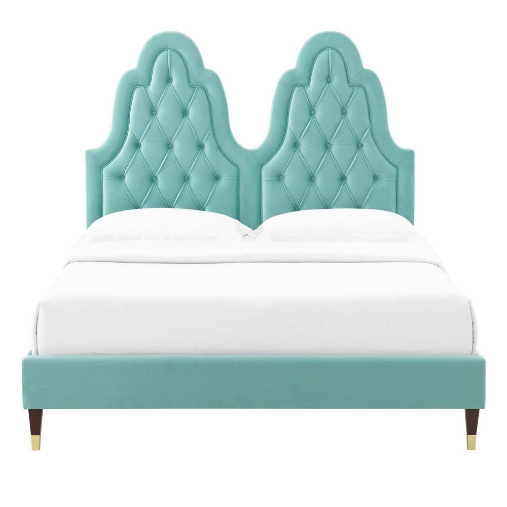 Alexandria Tufted Performance Mint Velvet Full Platform Bed by MODWAY 7 Alexandria Tufted Performance Mint Velvet Full Platform Bed by MODWAY - Image 5