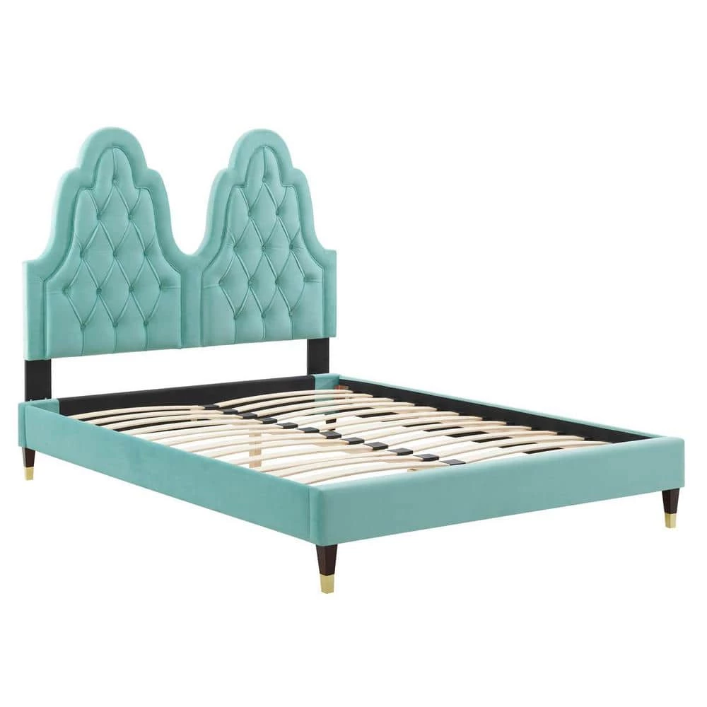 Alexandria Tufted Performance Mint Velvet Full Platform Bed by MODWAY 3 Alexandria Tufted Performance Mint Velvet Full Platform Bed by MODWAY