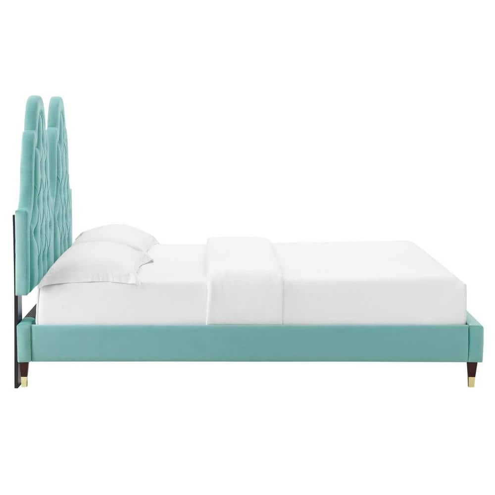 Alexandria Tufted Performance Mint Velvet Full Platform Bed by MODWAY 4 Alexandria Tufted Performance Mint Velvet Full Platform Bed by MODWAY - Image 2