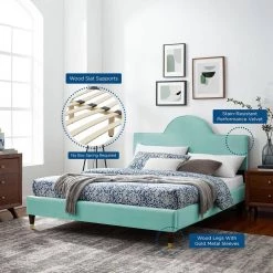 Aurora Performance in Mint Velvet Full Bed by MODWAY -MODWAY store mint modway platform beds mod 7031 min 76 1000