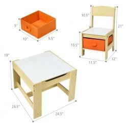 Natural Kids Table Chairs Set With Storage Boxes Whiteboard Drawing by Boyel Living -MODWAY store natural boyel living kids tables chairs hysn 5584na 1f 1000