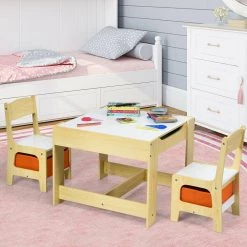 Natural Kids Table Chairs Set With Storage Boxes Whiteboard Drawing by Boyel Living -MODWAY store natural boyel living kids tables chairs hysn 5584na 31 1000