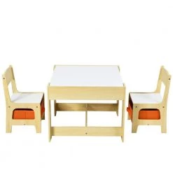 Natural Kids Table Chairs Set With Storage Boxes Whiteboard Drawing by Boyel Living