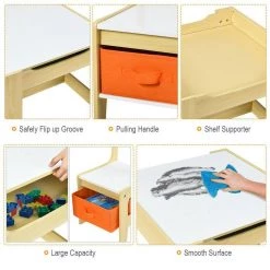 Natural Kids Table Chairs Set With Storage Boxes Whiteboard Drawing by Boyel Living -MODWAY store natural boyel living kids tables chairs hysn 5584na c3 1000