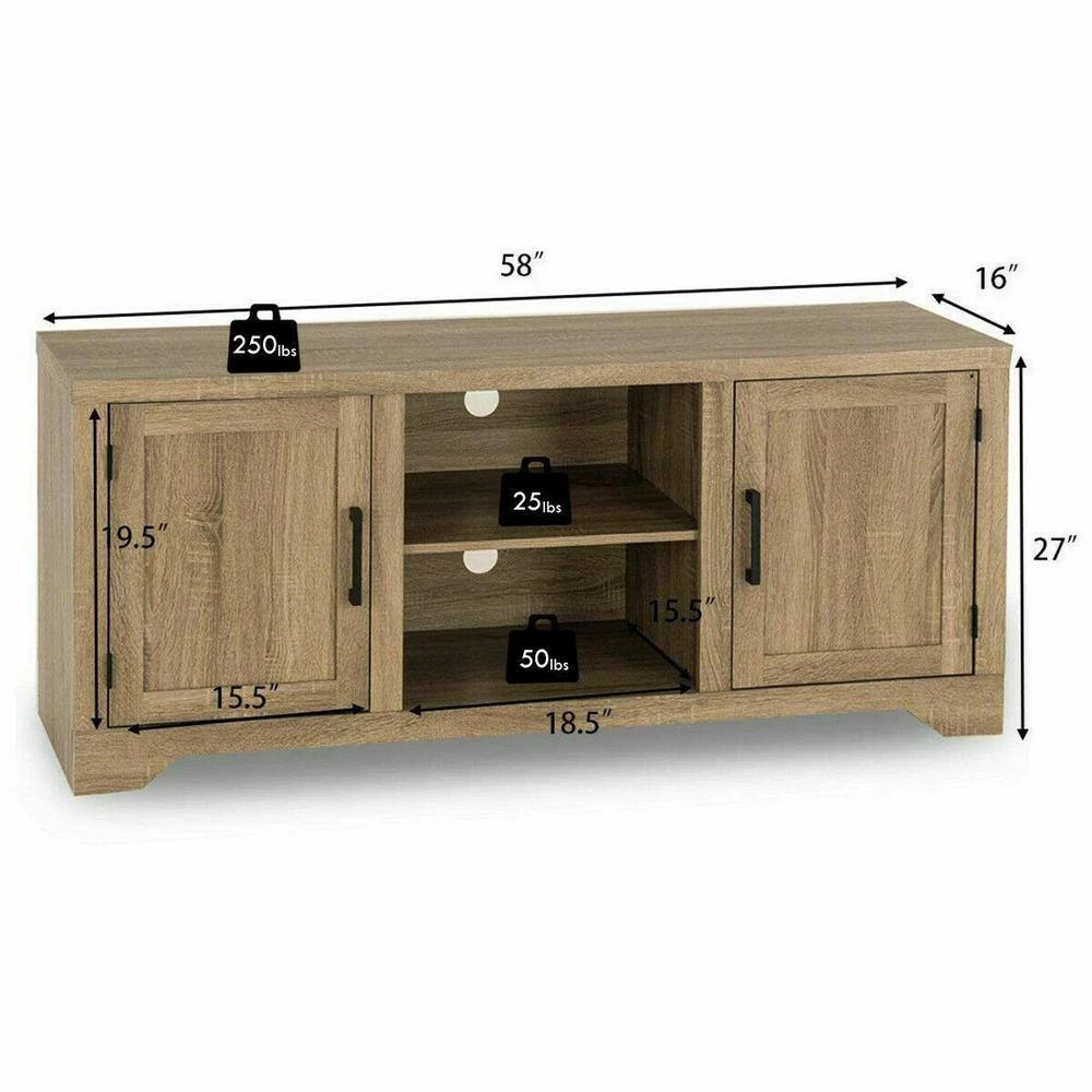 Natural 58 in. Rustic TV Stand Entertainment Center Storage Cabinet by Boyel Living 7 Natural 58 in. Rustic TV Stand Entertainment Center Storage Cabinet by Boyel Living - Image 5