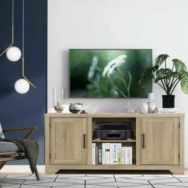 Natural 58 in. Rustic TV Stand Entertainment Center Storage Cabinet by Boyel Living 8 Natural 58 in. Rustic TV Stand Entertainment Center Storage Cabinet by Boyel Living - Image 6