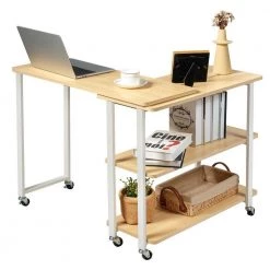 31.5 in. Natural Wood 360° Rotating Sofa Side Table with Storage Shelves and Wheels by Boyel Living 13 31.5 in. Natural Wood 360° Rotating Sofa Side Table with Storage Shelves and Wheels by Boyel Living -MODWAY store natural wood boyel living end side tables hysn 63073na 1f 1000