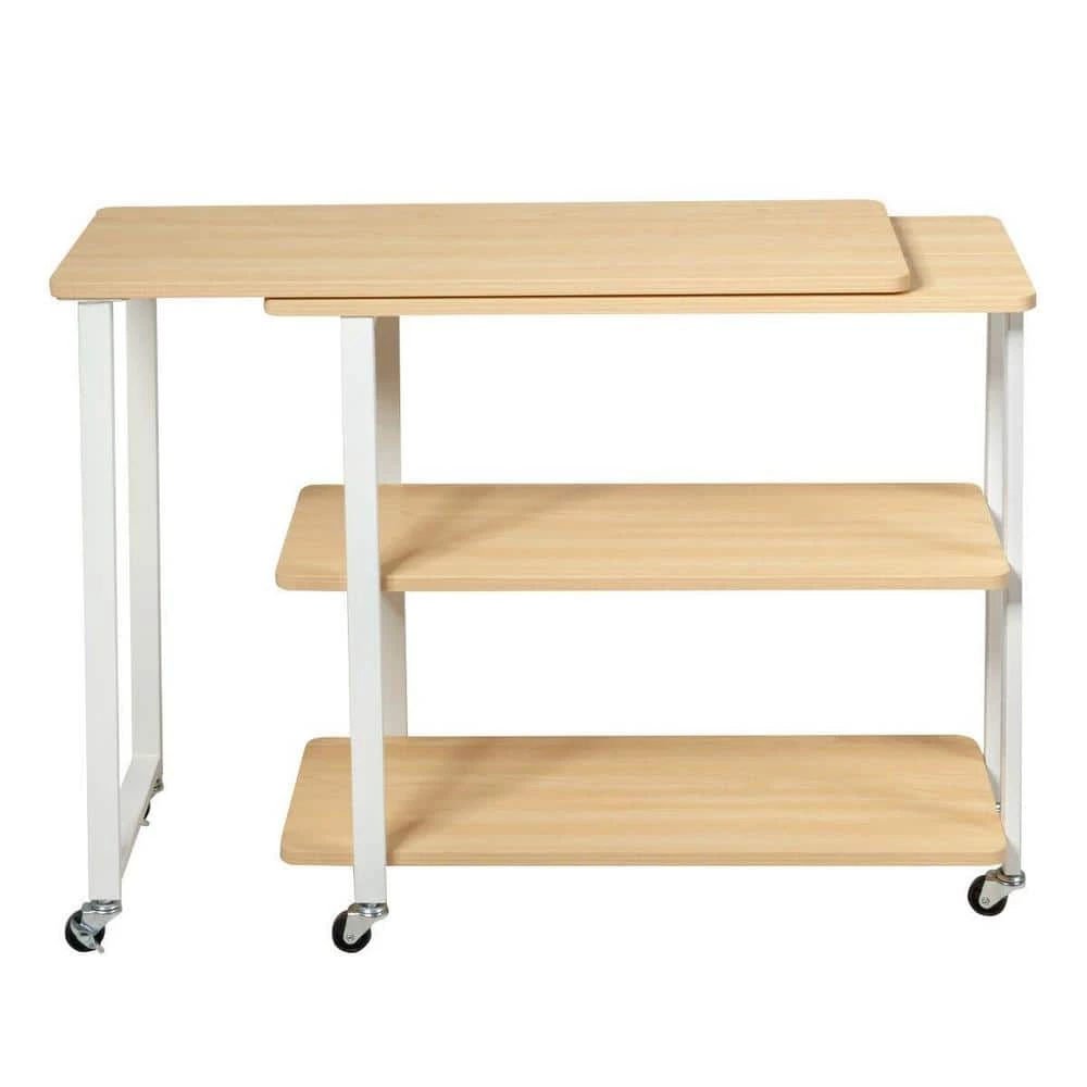 31.5 in. Natural Wood 360° Rotating Sofa Side Table with Storage Shelves and Wheels by Boyel Living 3 31.5 in. Natural Wood 360° Rotating Sofa Side Table with Storage Shelves and Wheels by Boyel Living