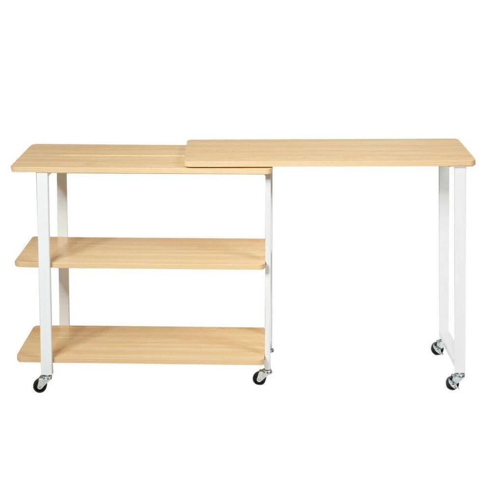 31.5 in. Natural Wood 360° Rotating Sofa Side Table with Storage Shelves and Wheels by Boyel Living 5 31.5 in. Natural Wood 360° Rotating Sofa Side Table with Storage Shelves and Wheels by Boyel Living - Image 3