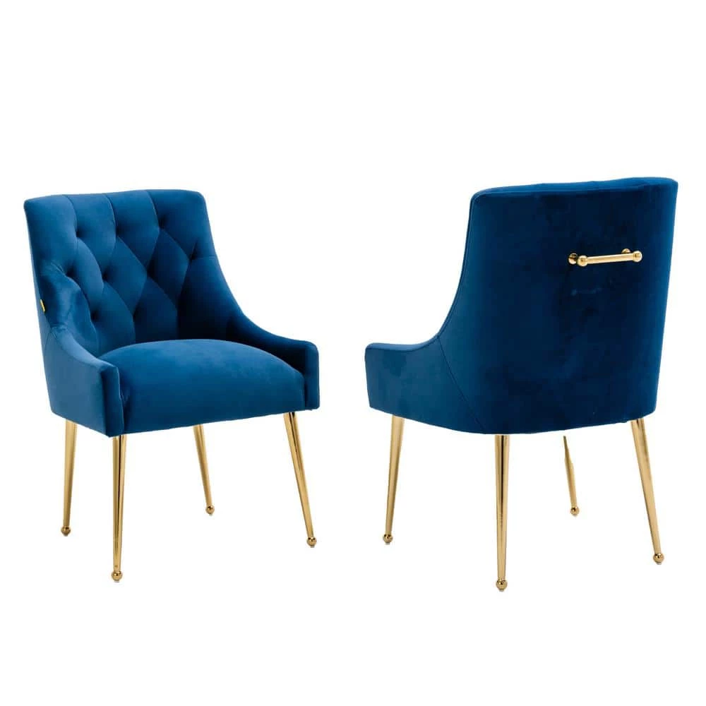 Navy Blue Tufted Velvet Upholstered Golden Legs Dinning Chair (Set of 2) by Boyel Living 3 Navy Blue Tufted Velvet Upholstered Golden Legs Dinning Chair (Set of 2) by Boyel Living