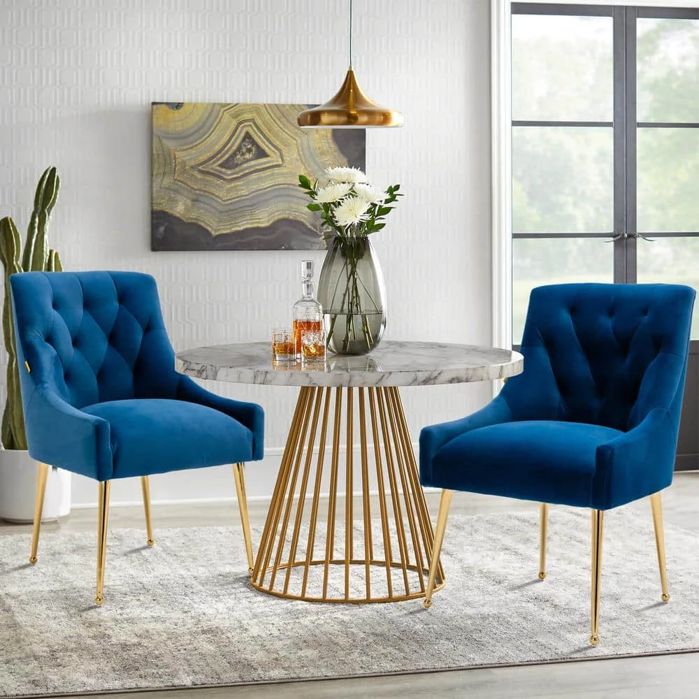 Navy Blue Tufted Velvet Upholstered Golden Legs Dinning Chair (Set of 2) by Boyel Living 4 Navy Blue Tufted Velvet Upholstered Golden Legs Dinning Chair (Set of 2) by Boyel Living - Image 2