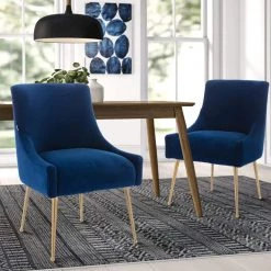 Navy Blue Velvet Upholstered Dining Chair with Electroplated Legs (Set of 2) by Boyel Living -MODWAY store navy blue boyel living dining chairs wf hfsn 128ny 31 1000