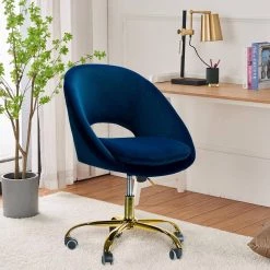 Cute Desk Chair,Navy Adjustable Swivel Office Chair, Velvet Chair with Wheels by Boyel Living -MODWAY store navy boyel living task chairs jxy chm6075o ny 31 1000