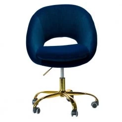 Cute Desk Chair,Navy Adjustable Swivel Office Chair, Velvet Chair with Wheels by Boyel Living