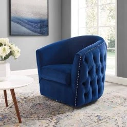 Rogue Navy Swivel Performance Velvet ArmChair by MODWAY -MODWAY store navy modway accent chairs eei 3434 nav 31 1000