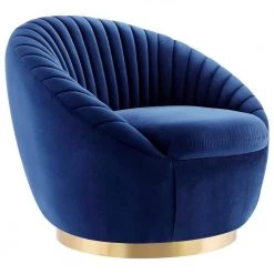 Whirr Navy Tufted Performance Velvet Performance Velvet Swivel Chair by MODWAY
