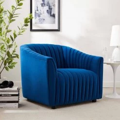 Announce Performance Navy Velvet Channel Tufted Armchair by MODWAY -MODWAY store navy modway accent chairs eei 5055 nav 31 1000