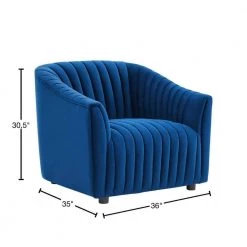 Announce Performance Navy Velvet Channel Tufted Armchair by MODWAY -MODWAY store navy modway accent chairs eei 5055 nav 40 1000