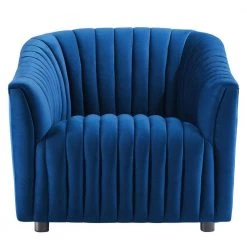 Announce Performance Navy Velvet Channel Tufted Armchair by MODWAY -MODWAY store navy modway accent chairs eei 5055 nav 4f 1000