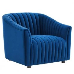 Announce Performance Navy Velvet Channel Tufted Armchair by MODWAY