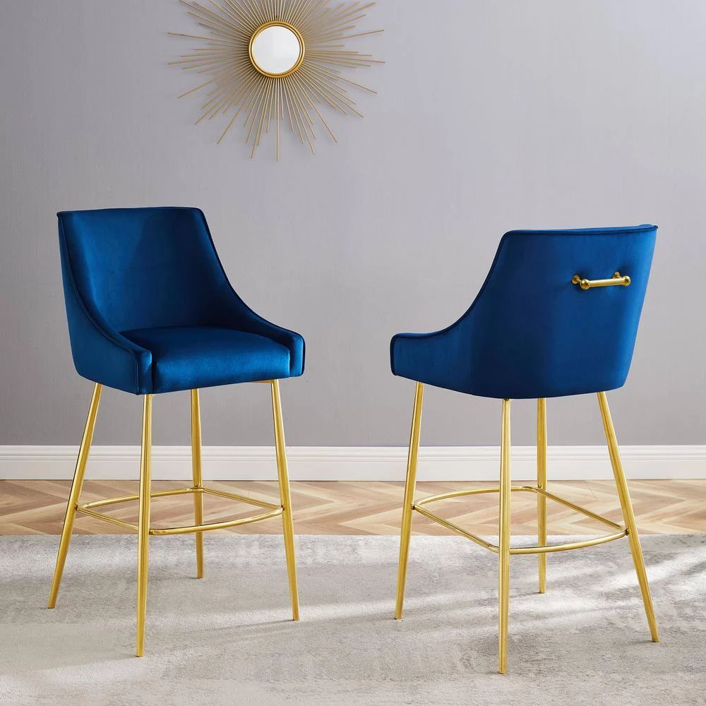 Discern 41.5 in. Navy Upholstered Performance Velvet Counter Stool (Set of 2) by MODWAY 9 Discern 41.5 in. Navy Upholstered Performance Velvet Counter Stool (Set of 2) by MODWAY - Image 7