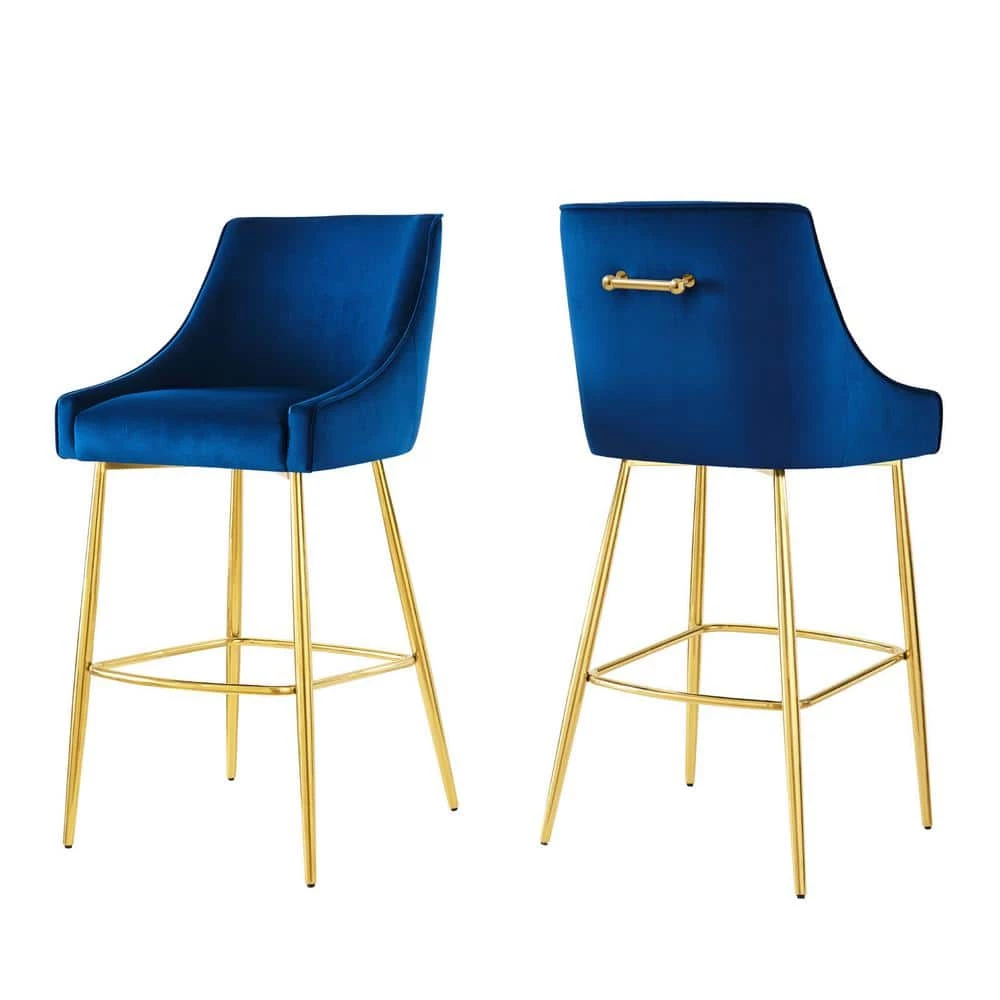 Discern 41.5 in. Navy Upholstered Performance Velvet Counter Stool (Set of 2) by MODWAY 3 Discern 41.5 in. Navy Upholstered Performance Velvet Counter Stool (Set of 2) by MODWAY