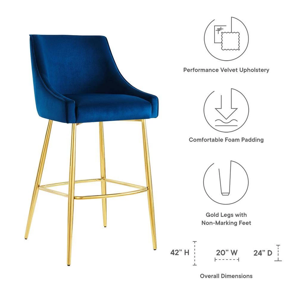 Discern 41.5 in. Navy Upholstered Performance Velvet Counter Stool (Set of 2) by MODWAY 4 Discern 41.5 in. Navy Upholstered Performance Velvet Counter Stool (Set of 2) by MODWAY - Image 2