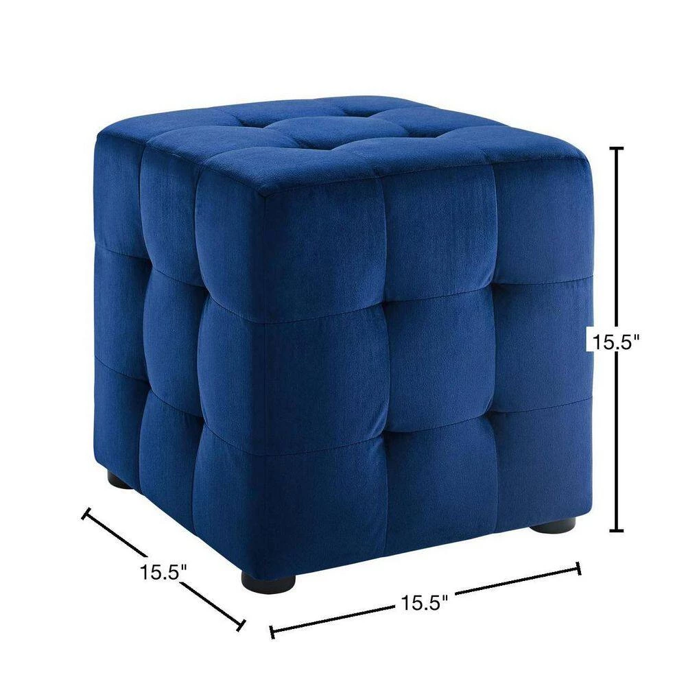 Contour Navy Tufted Button Cube Performance Velvet Ottoman by MODWAY 5 Contour Navy Tufted Button Cube Performance Velvet Ottoman by MODWAY - Image 3