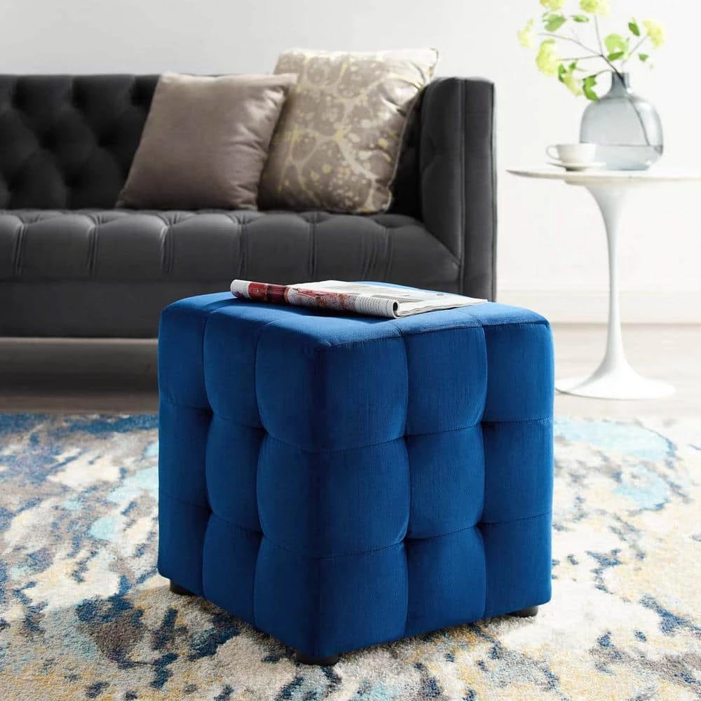 Contour Navy Tufted Button Cube Performance Velvet Ottoman by MODWAY 3 Contour Navy Tufted Button Cube Performance Velvet Ottoman by MODWAY