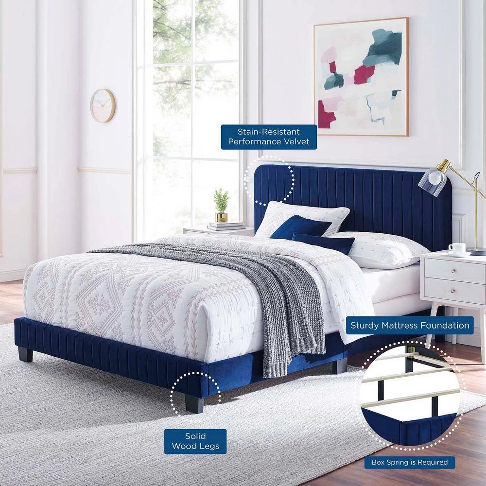 Celine Navy Channel Tufted Performance Velvet Full Bed by MODWAY 10 Celine Navy Channel Tufted Performance Velvet Full Bed by MODWAY - Image 8