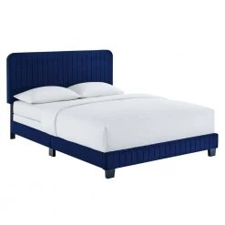 Celine Navy Channel Tufted Performance Velvet Full Bed by MODWAY
