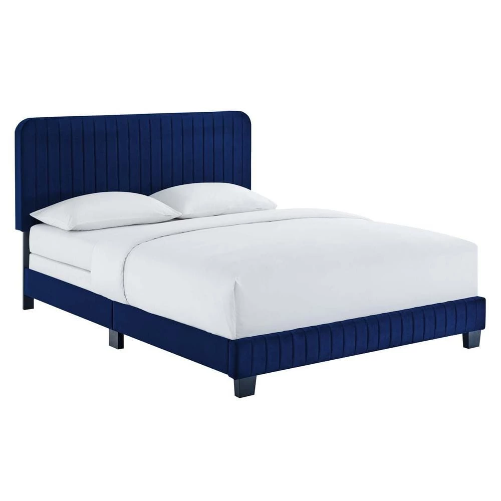 Celine Navy Channel Tufted Performance Velvet Full Bed by MODWAY 3 Celine Navy Channel Tufted Performance Velvet Full Bed by MODWAY